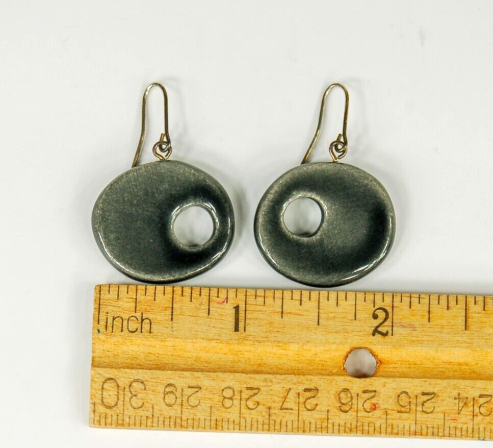Cutout Ceramic drop womens earrings black enamel 1 inch oval