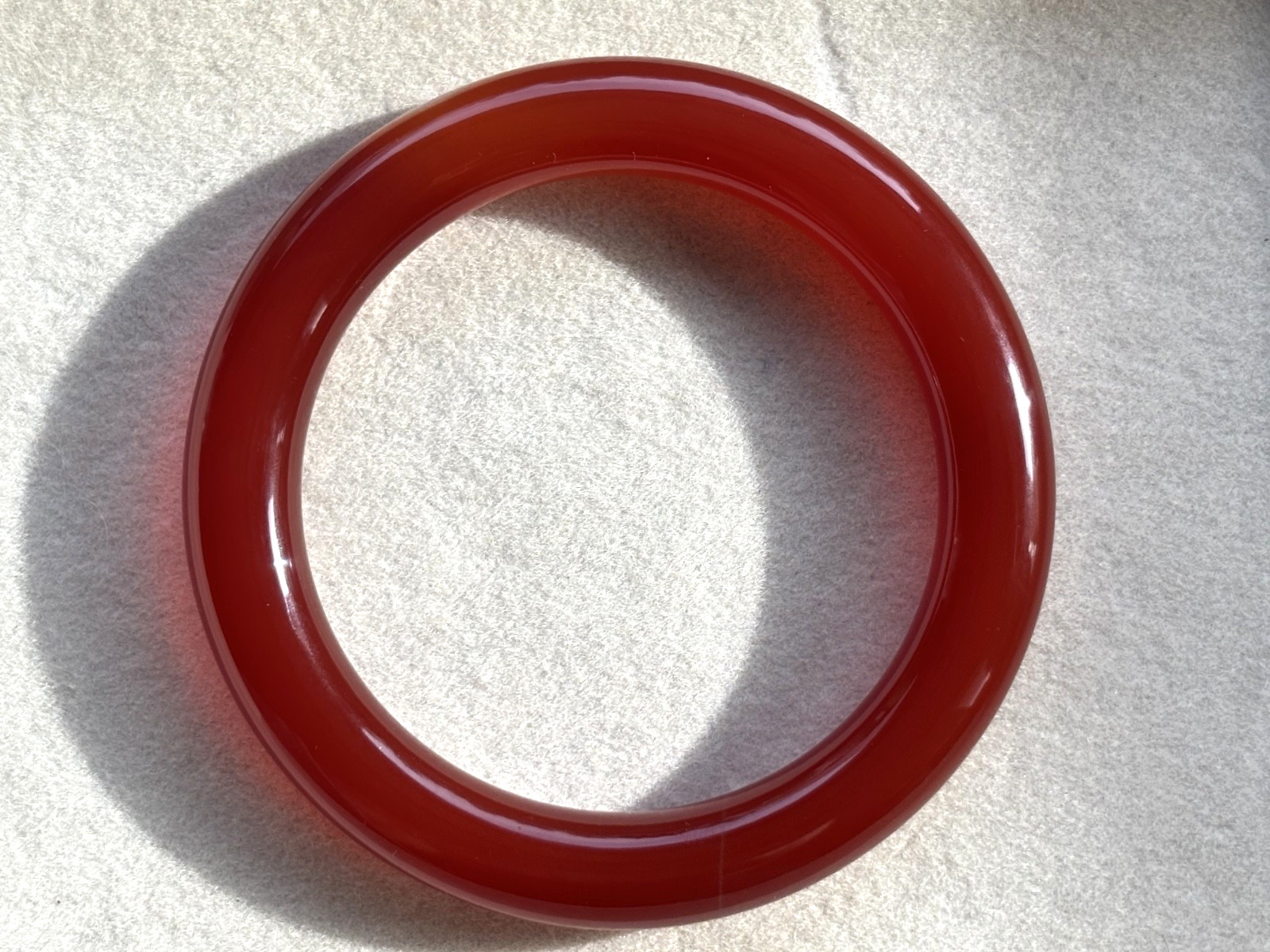 57mm Chunky Carnelian Red Agate Bangle 10.5mm Full Round with White Cloud Accent