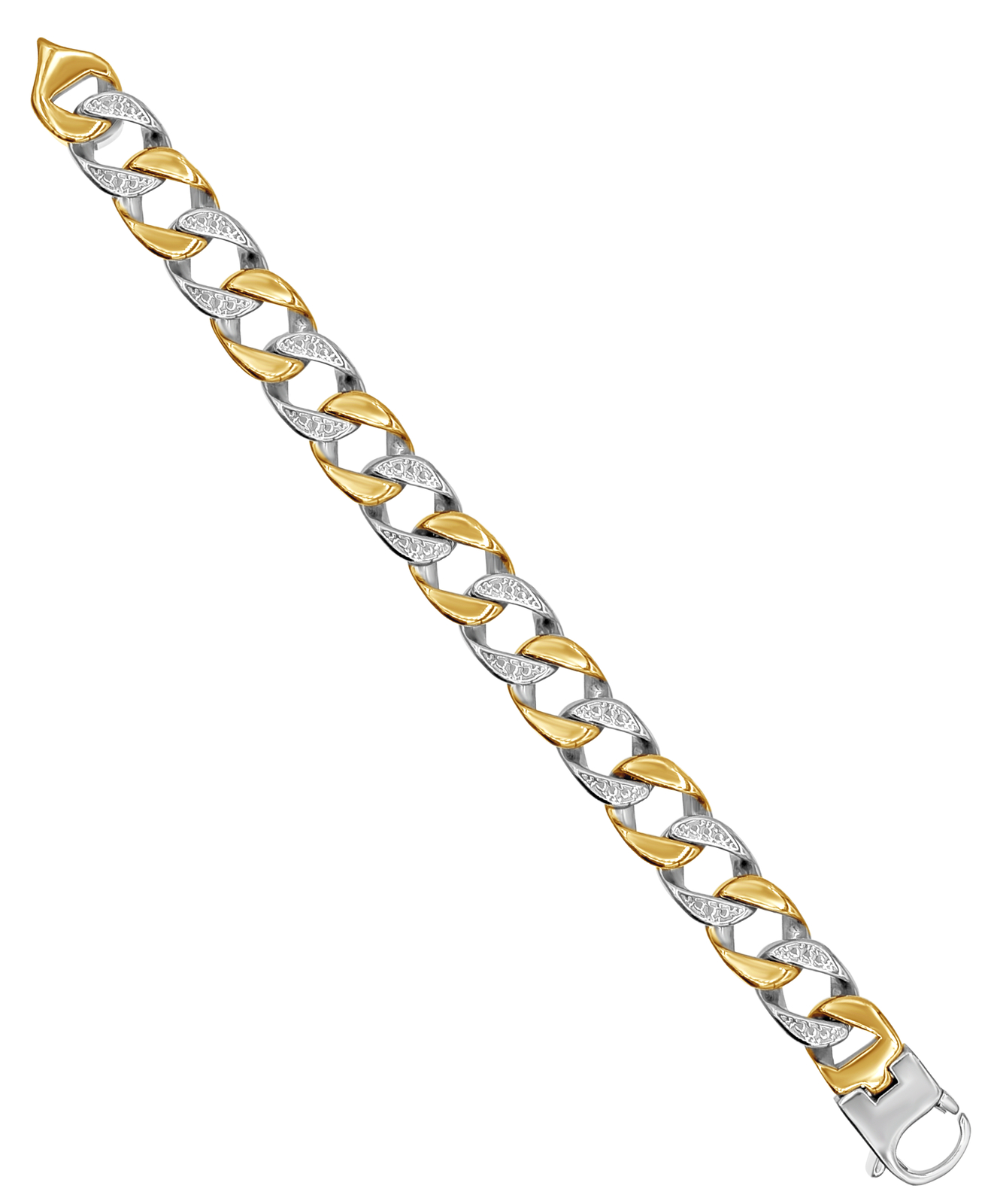 BlackJack! 2 Tone Gold Stainless Steel Pave Cuban Link Chain Bracelet 8.5″ In