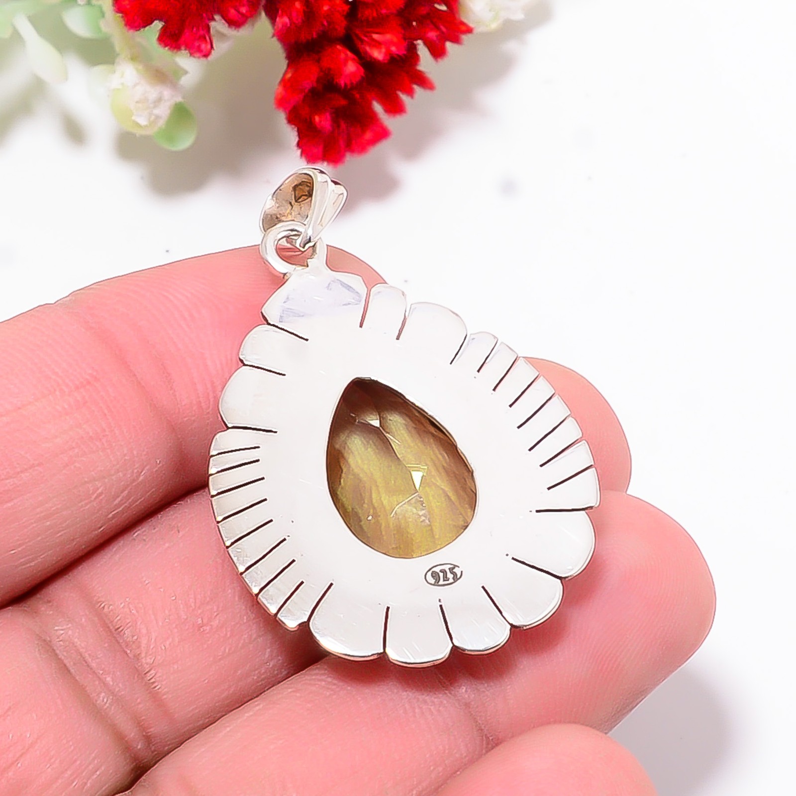 Green Amethyst Designer Handmade 925 Sterling Silver Pendant 1.5″ P1046411973