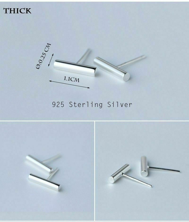 S925 Sterling Silver Bar Round Square Stick Line Stud Earrings Minimalist PE18