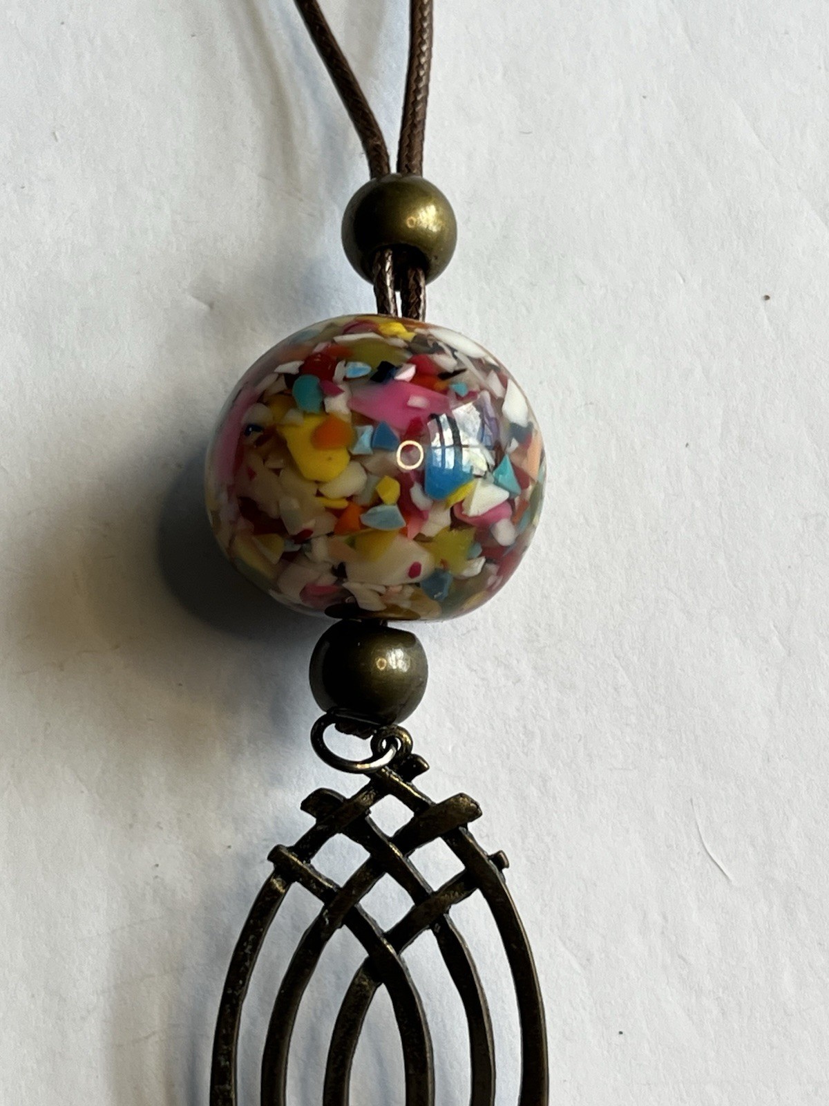 Vintage Chinese Cloisonné Globe Pendant 20” Necklace Good Luck / Prosperity