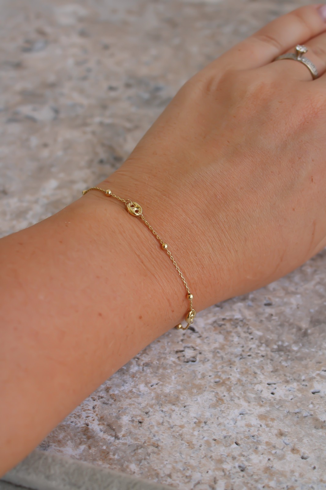 14k Solid Gold Dainty Mariner Bracelet Adjustable 7″ to 7.5″ 1mm Cable Chain