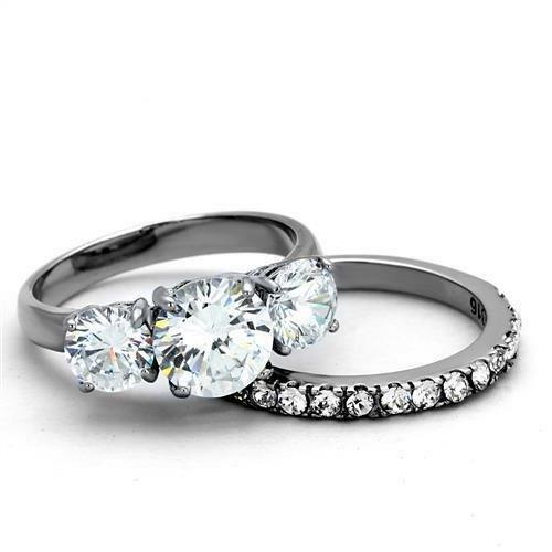 TK2177 – High polished (no plating) Stainless Steel Ring with AAA Grade CZ in