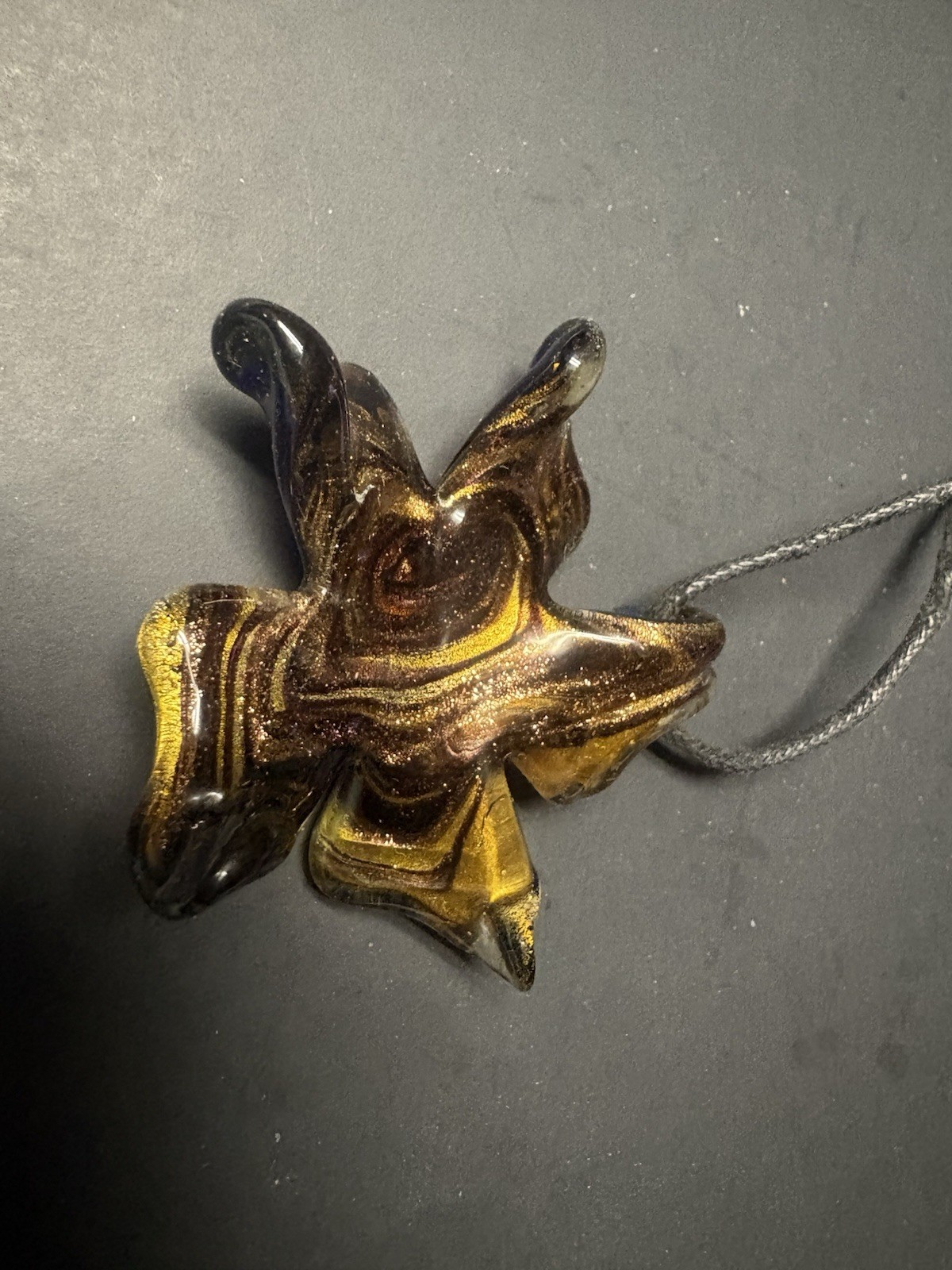 Brown and Yellow Star Pendant Necklace Murano glass, EUC