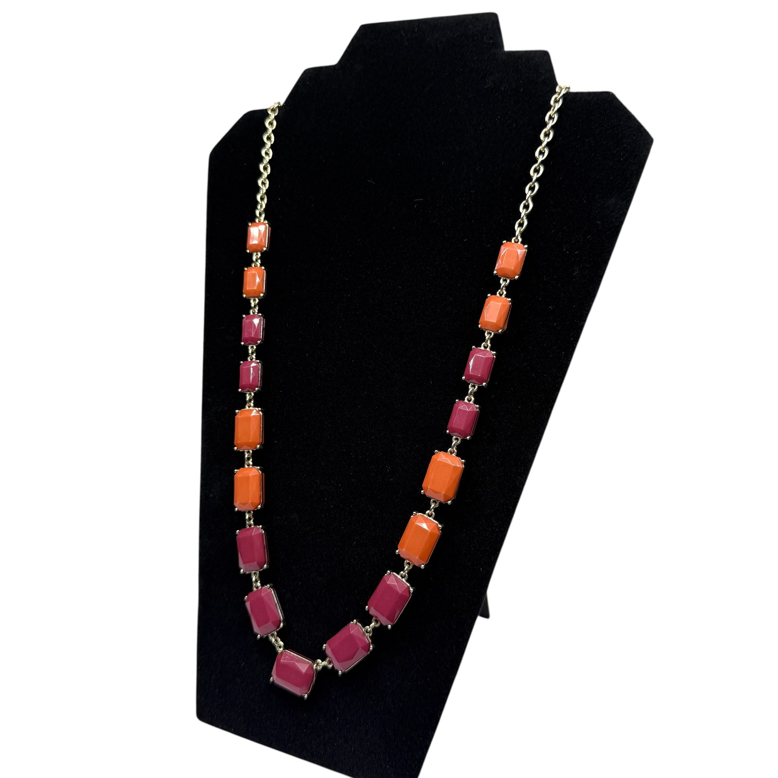 Chunky Gold Tone Chain Necklace Orange Burgundy Rectangle Links Fashion Jewelry