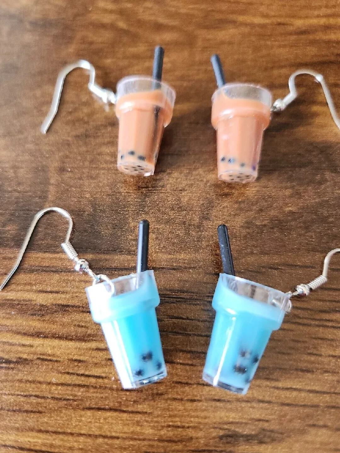 Bubble Boba Tea Cup Earrings 2 Sets brown and blue