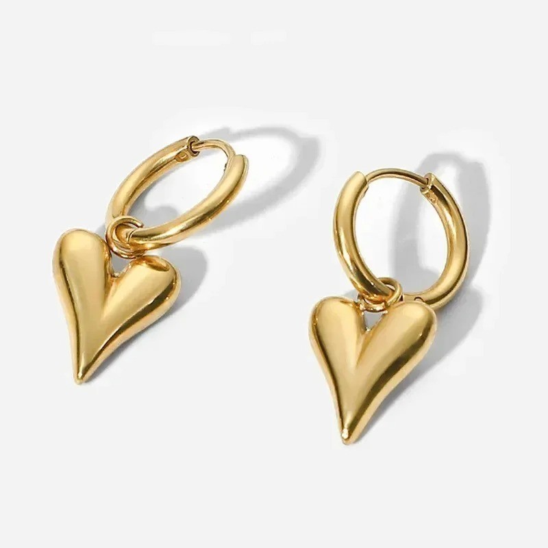 Fashion Jewelry Stainless Steel Chic Heart Huggie Hoop Earrings Charm Gold Color