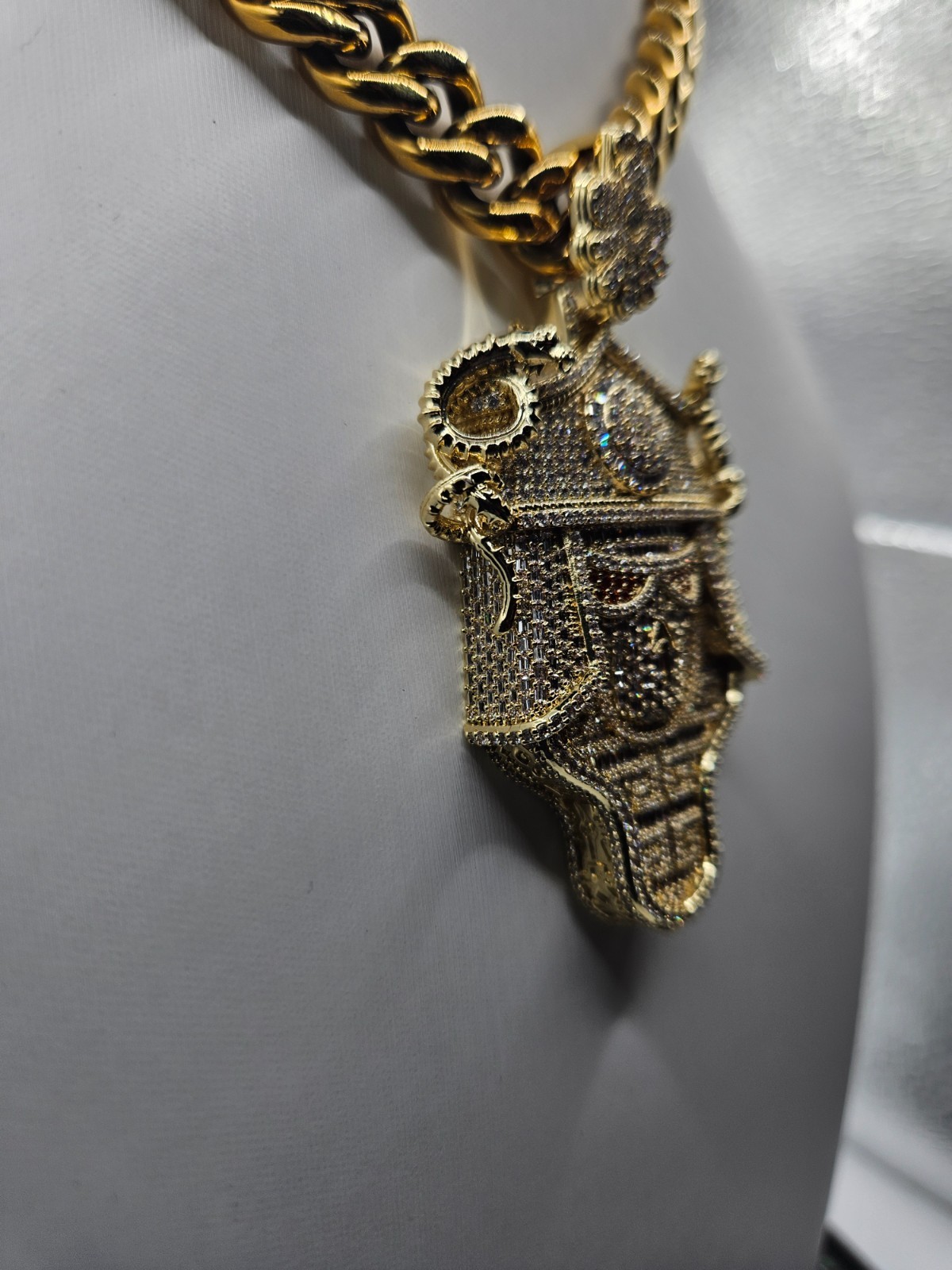 Heavy 925 Sterling Silver Samurai Pendant with 26” Gold-Plated Chain Set