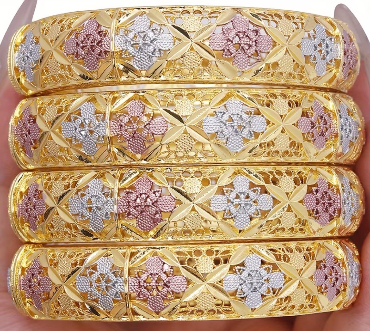 Award Winning Golden Plated Tri-Color Bohemian Bangle – Gold, Silver, Rose Gold