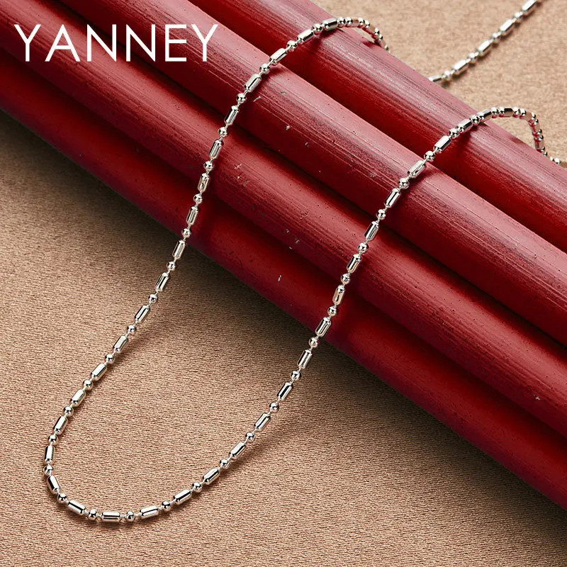 Original Sterling Silver 16-30 Inches Bamboo Chain Necklace For Women Men.