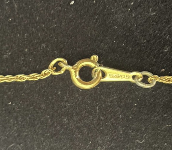 AVON SignedPink Stone Pendant on Goldtoned Chain. Gift Box