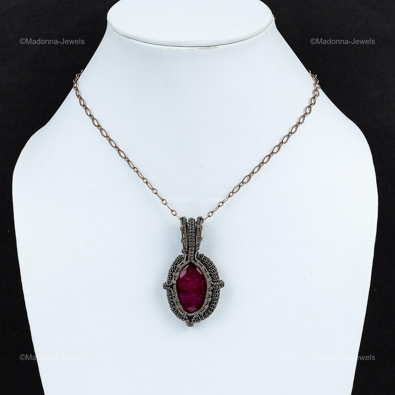 Natural Kashmir Rubi Copper Engagement Daughter Anniversary Wire Wrapped Pendant