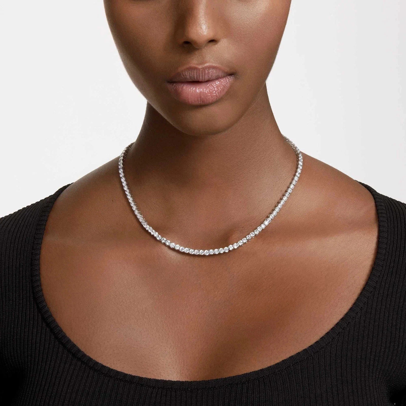 Swarovski Matrix Tennis Necklace Medium, Round Cut White Rhodium Plated 5681796