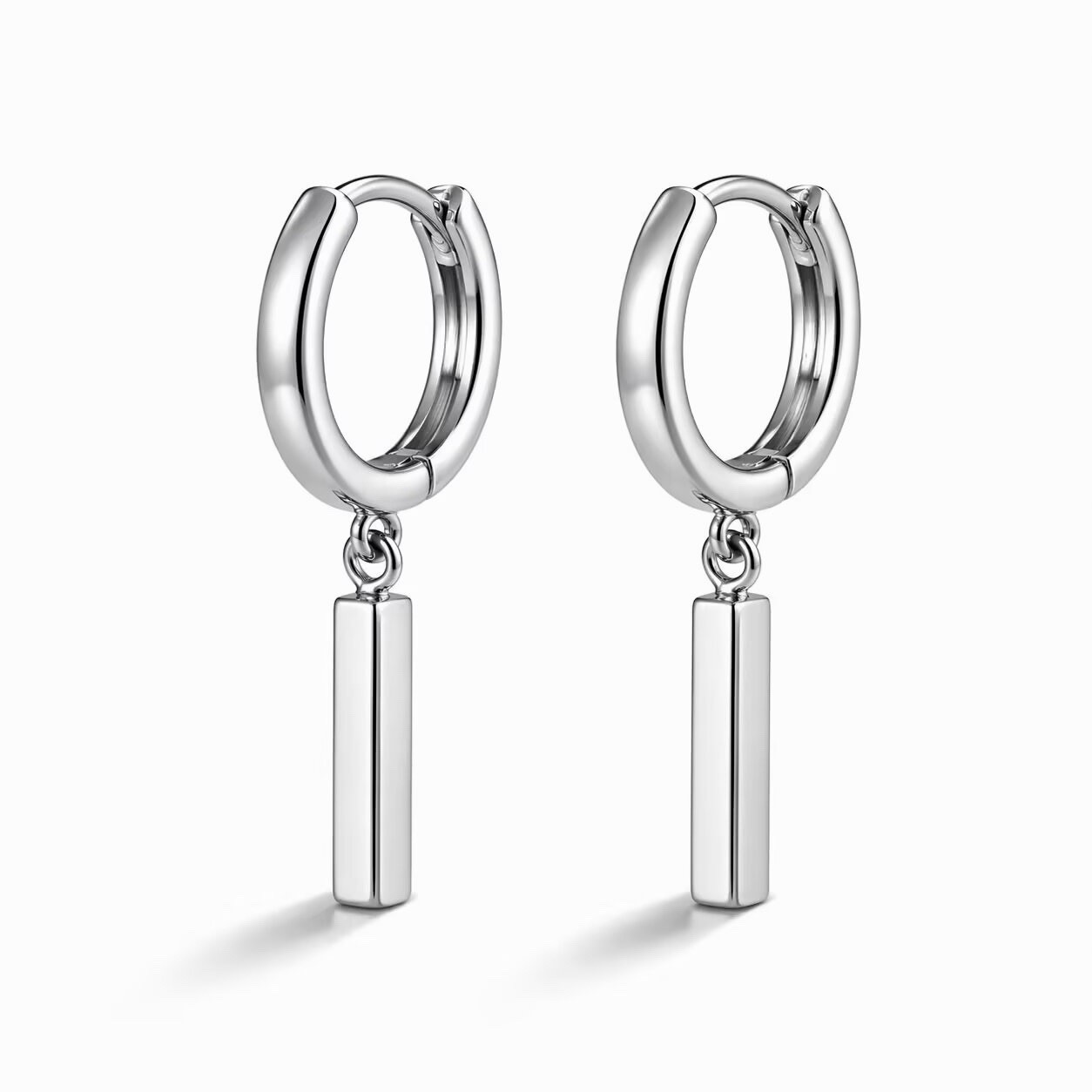 18K Gold Plated Dangle Bar Huggie Earrings Dainty Small Hoop Drop Earrings 052