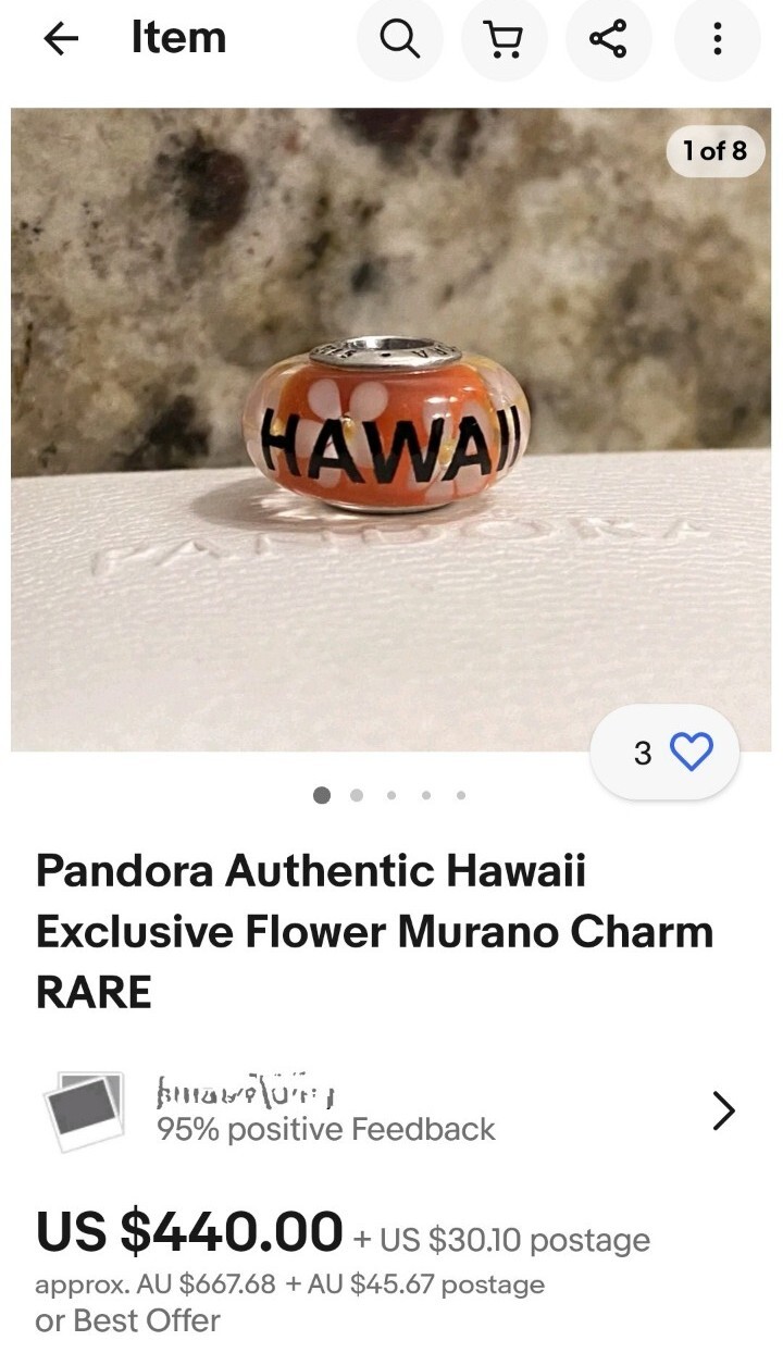 🌺🌊🌞✨Very RARE Hawaii EXCLUSIVE Pandora Charm Very Good Used Condition 🌺🌞🌊✨