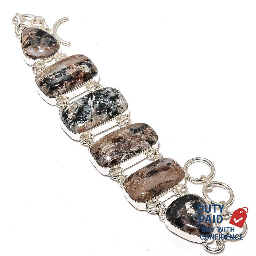 Astrophyllite Sterling Silver Chain Channel Set Artisan Elegant Bracelet Jewelry