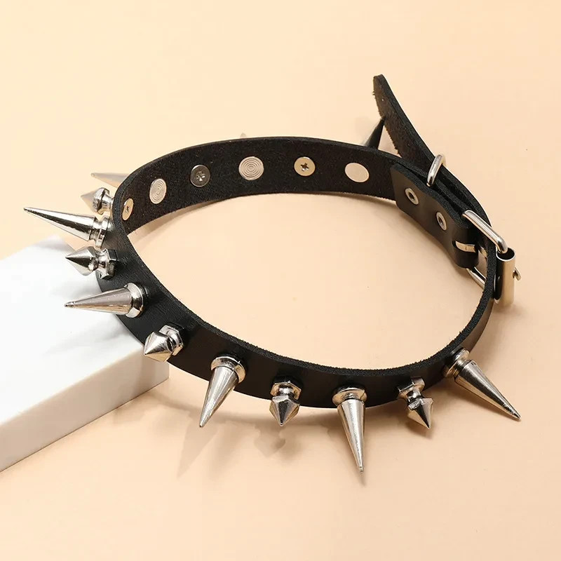 Rock Punk Goth PU Leather Iron Neck Choker Black Silver