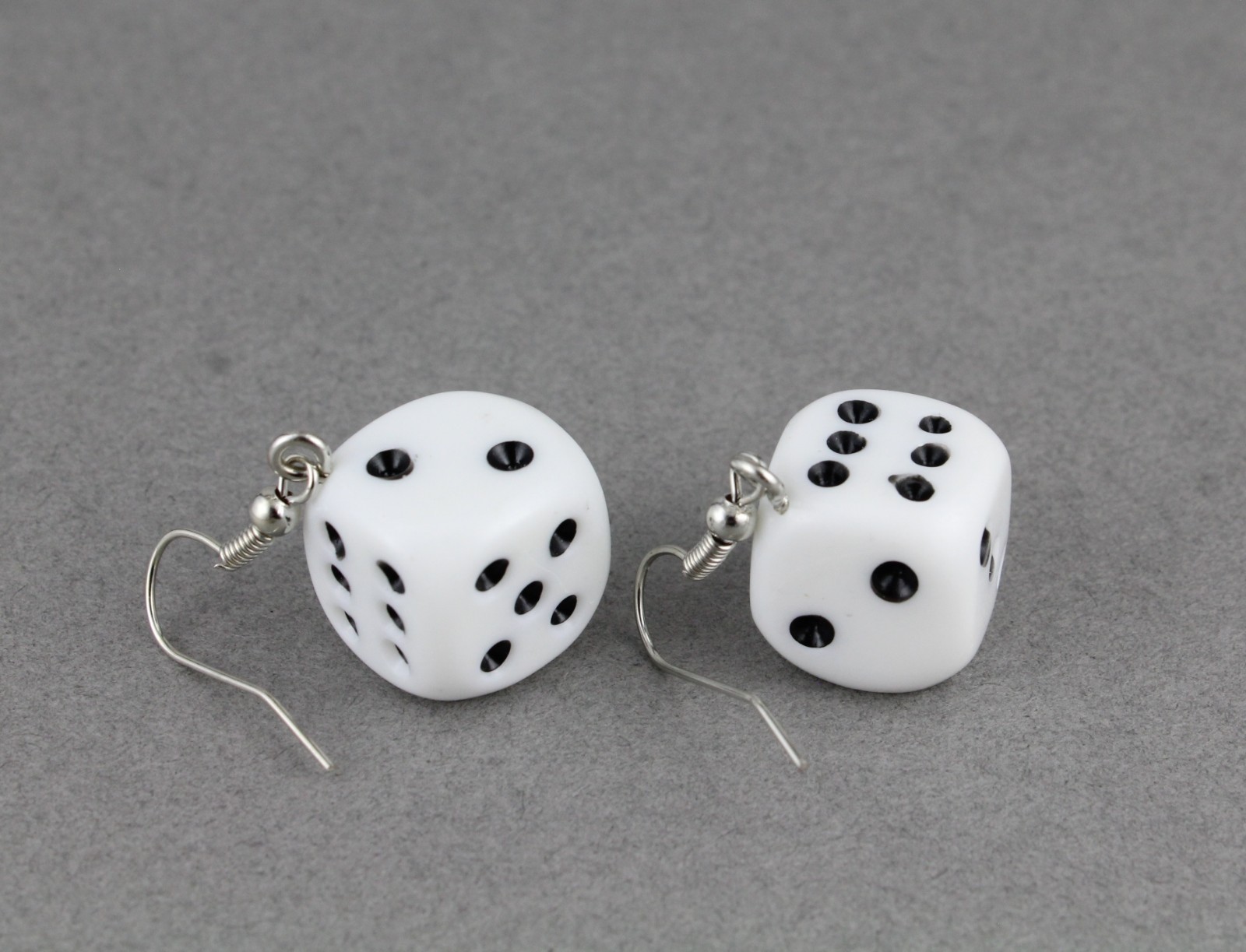 dice earrings White Black plastic dice casino dangle earrings 1.5″ long die cube