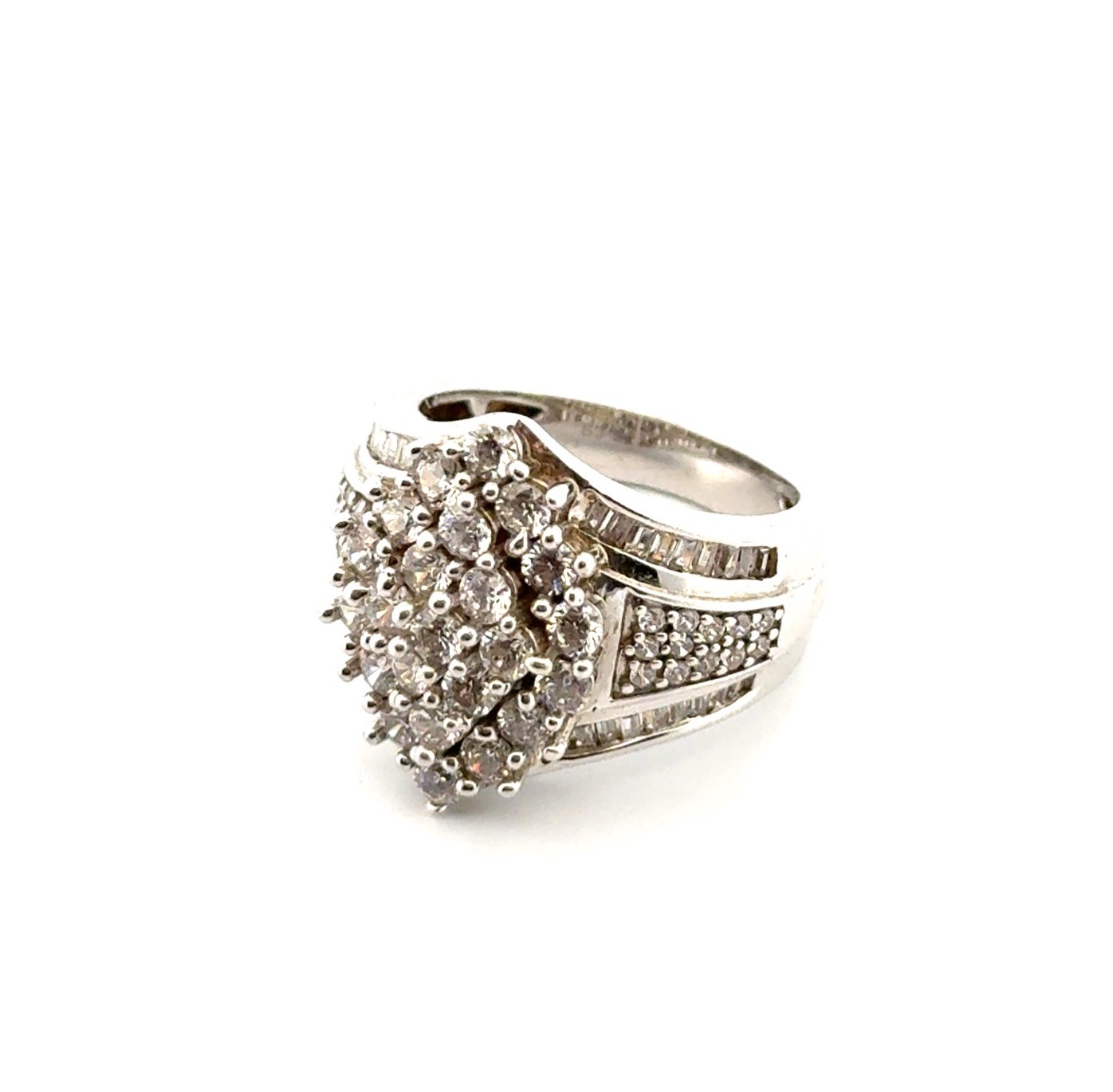 Size: 7.5 SJ 925 Sterling Silver Cubic Zirconia Cluster Statement Ring 9.1g