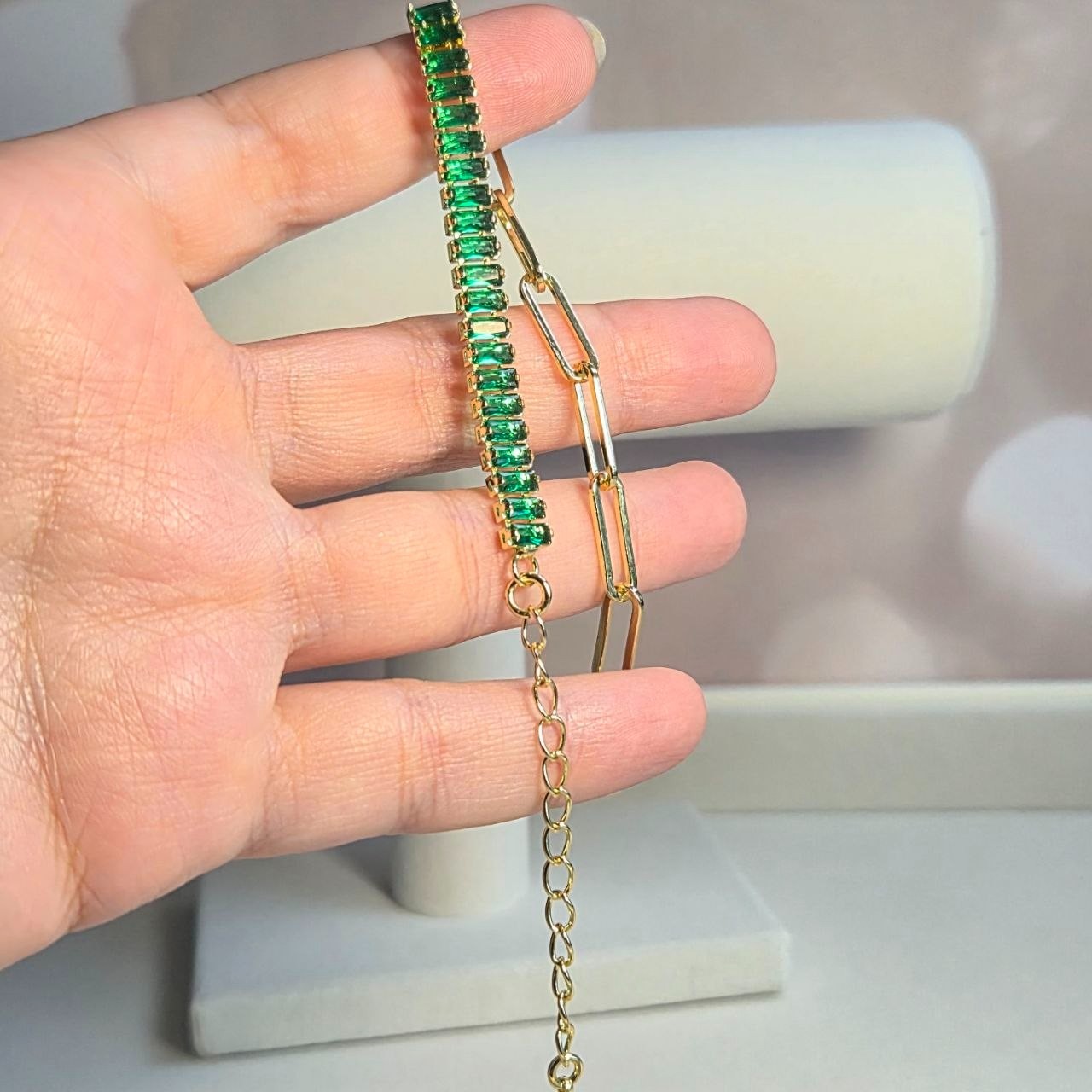 Baguette Cubic Zirconia Bracelet 18K Gold Plated Copper