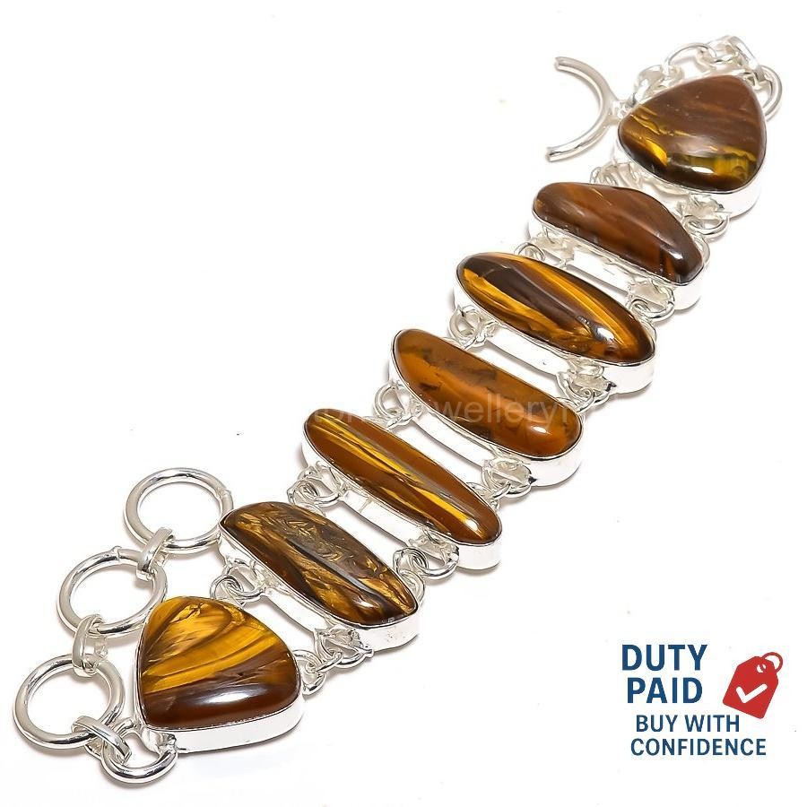 Sterling Silver Finish Genuine tiger’s eye Vitange Engagement Bracelet Jewelry