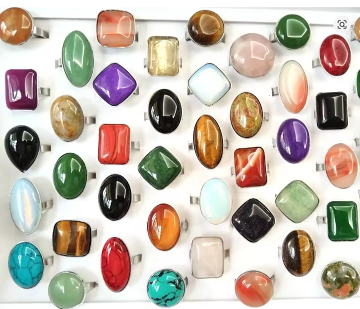 Wholesale mix 20pcs 316L Natural Stone Stainless Steel Ring Rings