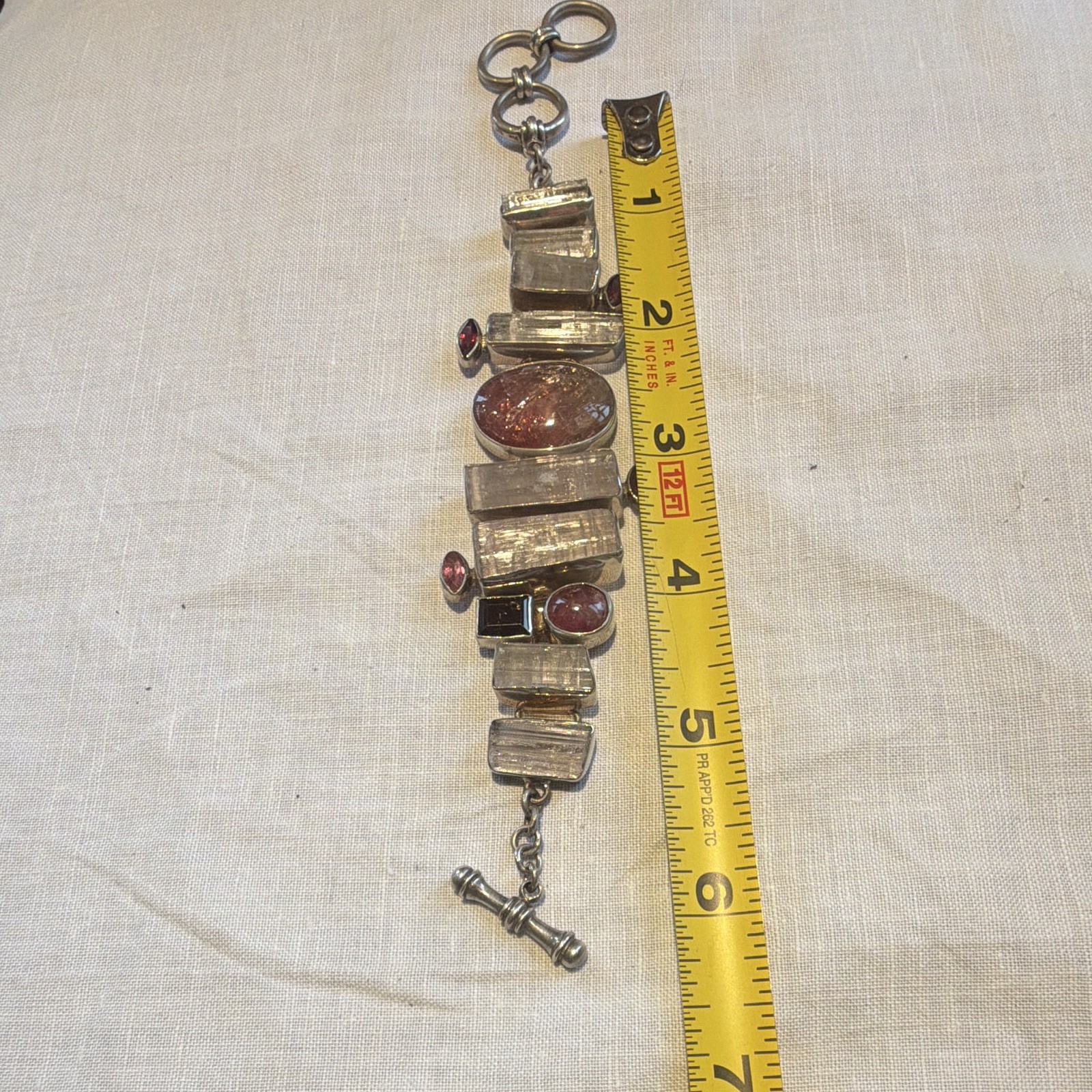 Pink tourmaline silver Link Bracelet Toggle Clasp