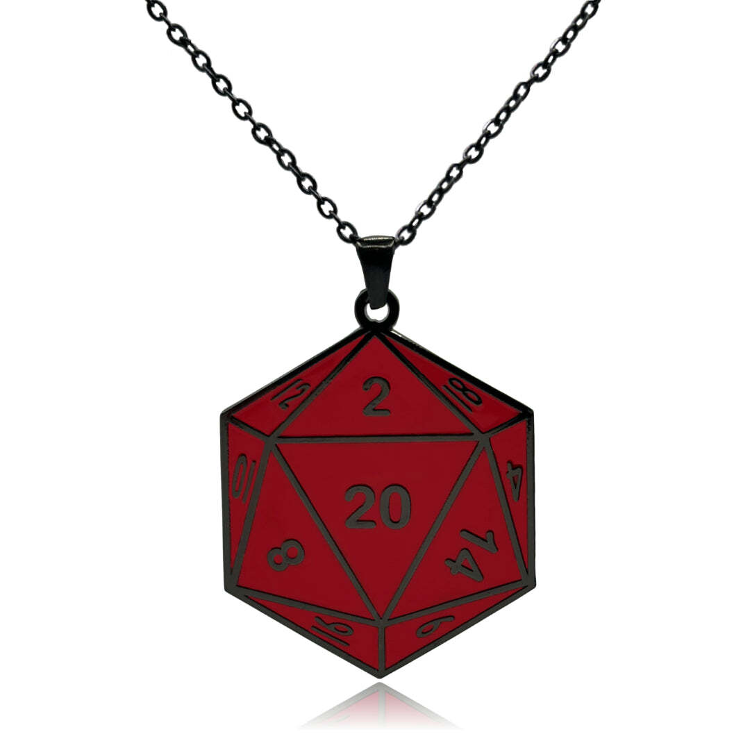D20 Dice Double Sided Enamel Pendant Necklace