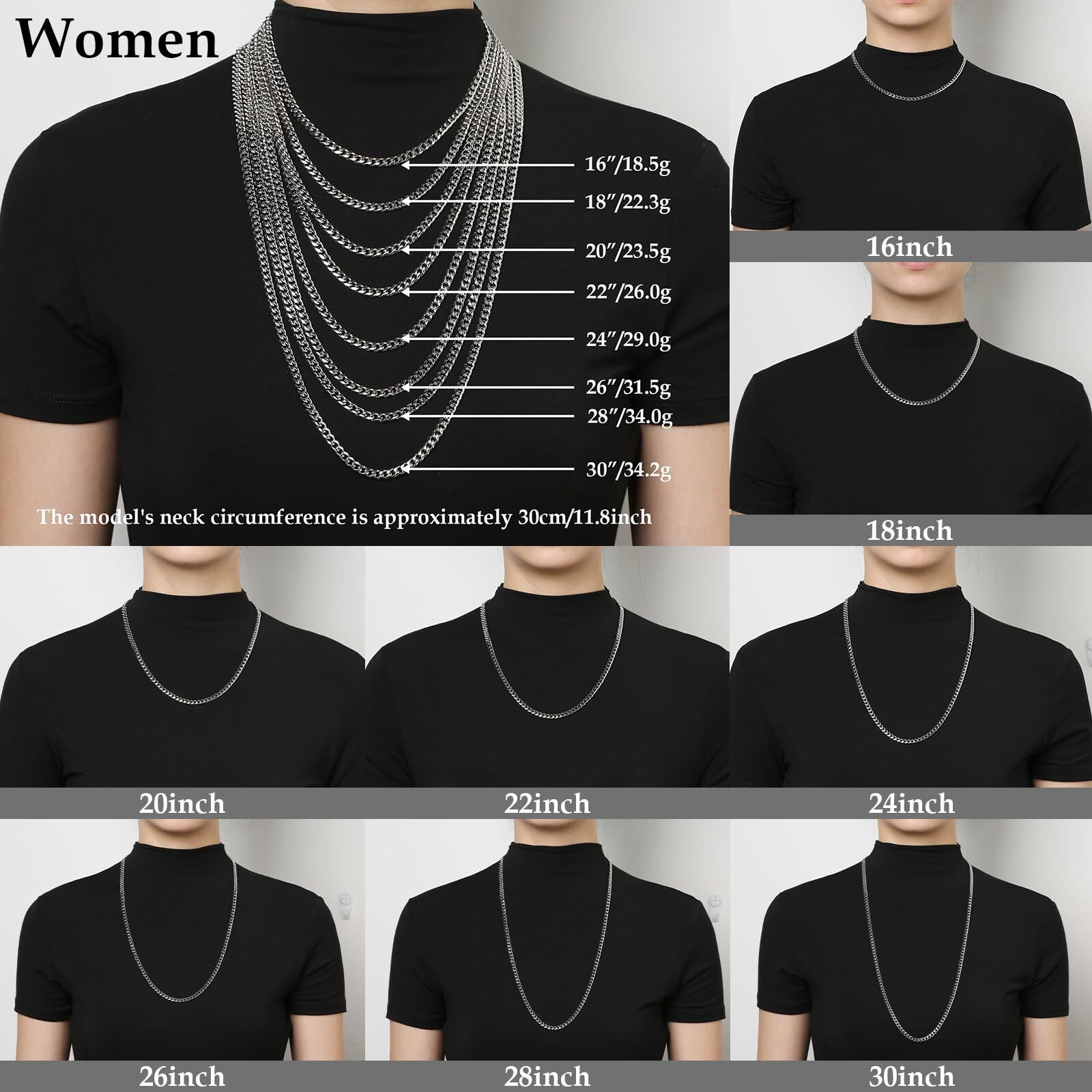Stainless Steel 7mm Cuban Chain Necklace for Men 16-30 Inch Silver
