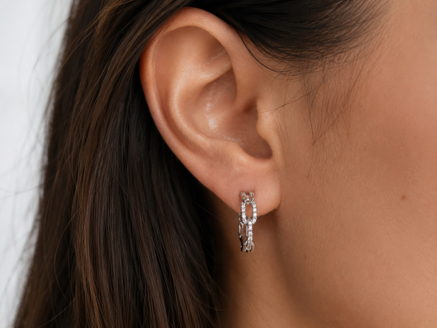 Moissanite Chain Link Huggie Earrings 925 Sterling Silver Infinity Hoop Earrings