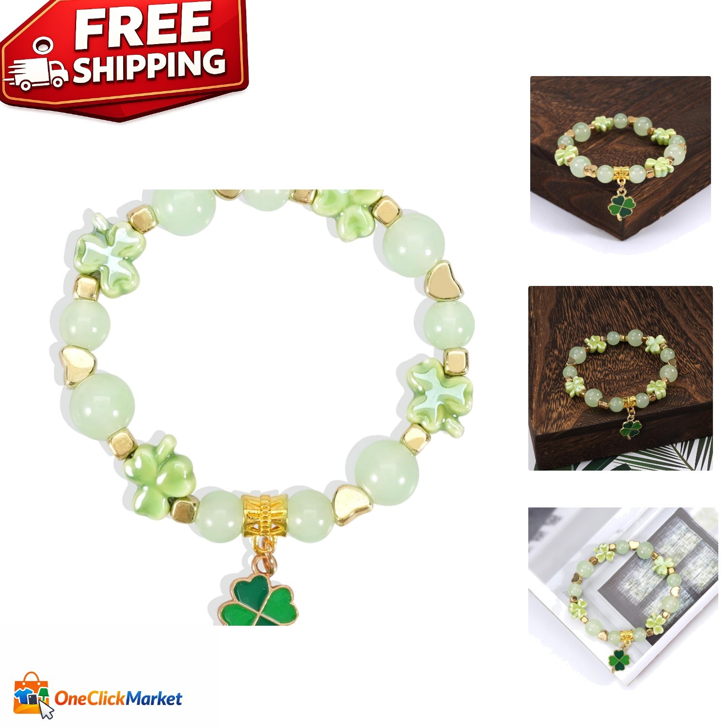 Lucky Clover Stretch Bracelet – Lightweight Beaded Accessory for All Occasions