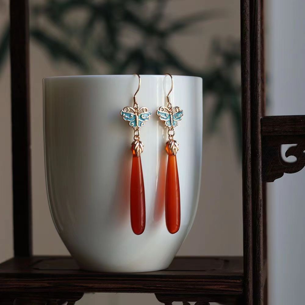 New Chinese Natural Butterfly Earrings Hanfu Accessory