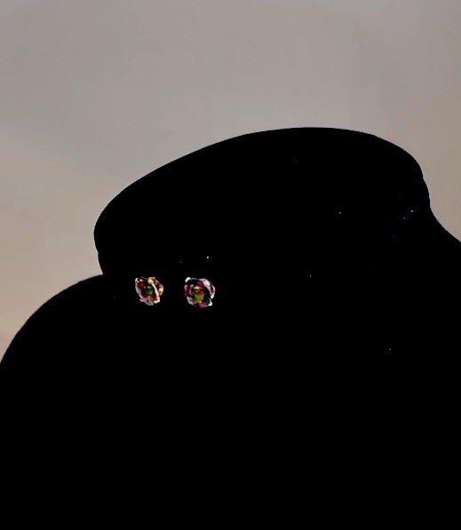 Round Multicolor mystic topaz earrings 14k Studs 6mm each round cut