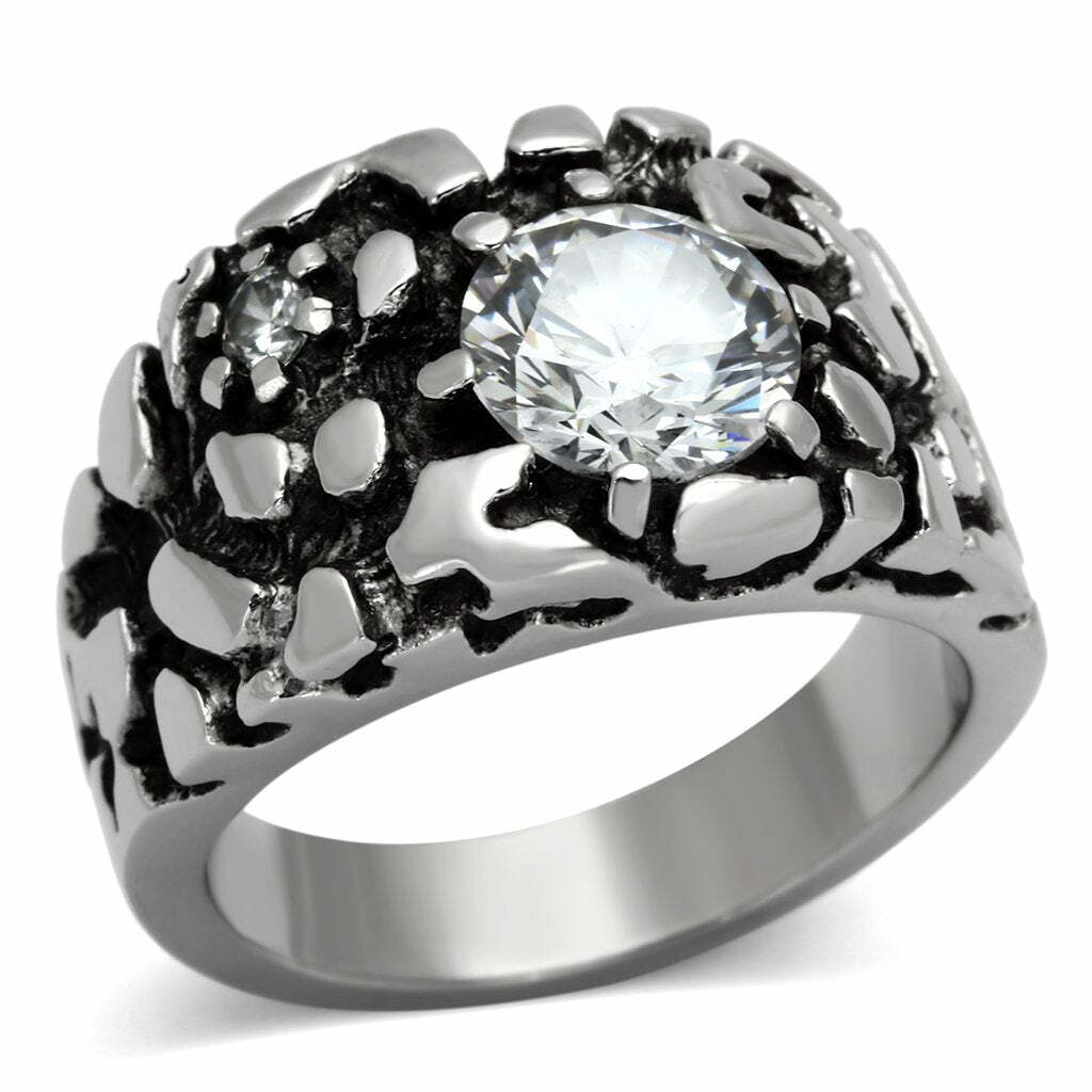 TK958 – High polished (no plating) Stainless Steel Ring with AAA Grade CZ in