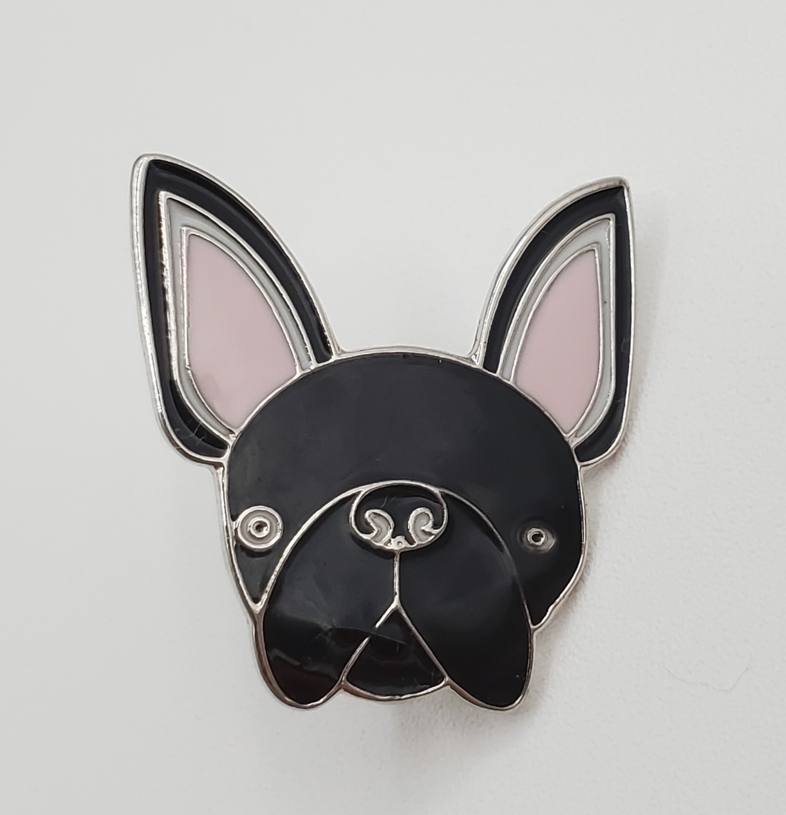 French Bulldog Dog Lapel Pin 1in Black Pink Ears Enamel Lightweight Metal Brooch