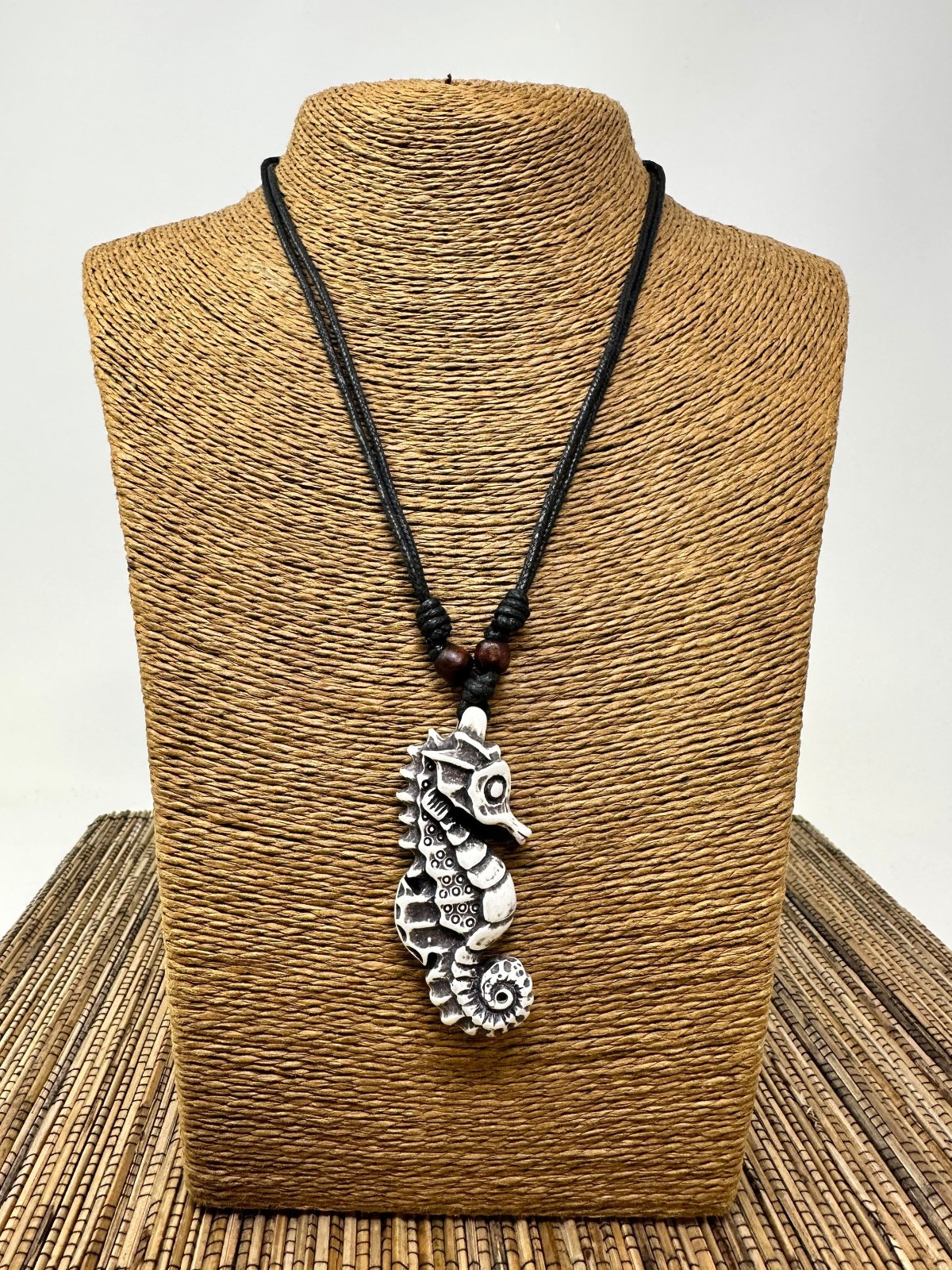 White Seahorse Necklace Adjustable 18-36 Unisex Sea Life Pendant Ocean Beach