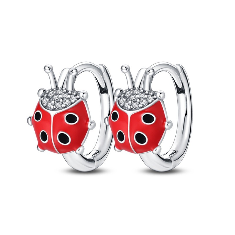 PANDACH 925 Sterling Silver Madonna Ladybug Huggie Earrings For Women Hoops Gift