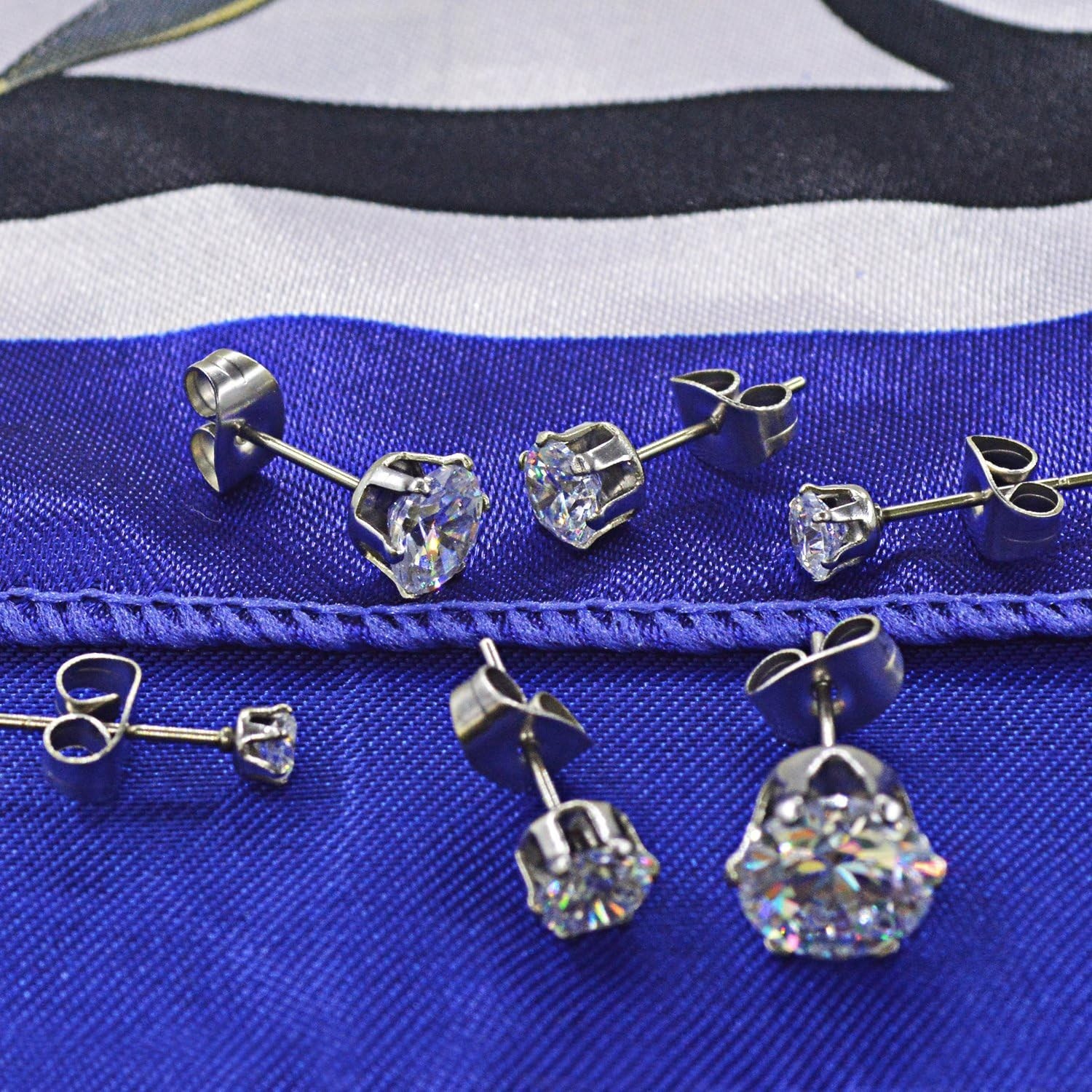 Assorted Sizes 6 Pair Hypoallergenic CZ Stud Earrings – Perfect for Any Occasion