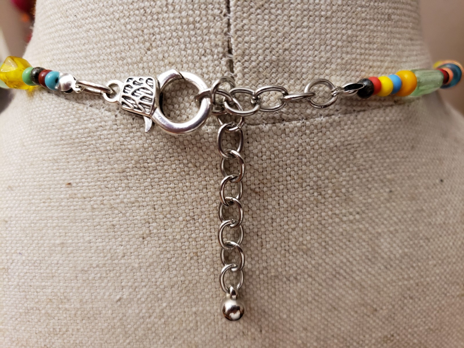 Handmade Colorful Glass and Paper Bead Casual Boho Necklace. 22″