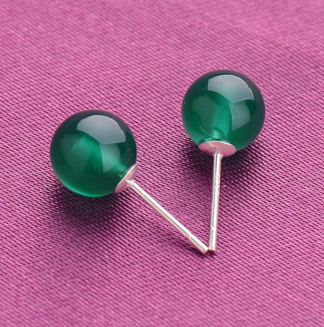 925 Sterling Silver Natural Onyx Stone Gemstone Ball Stud Earrings Gift A12