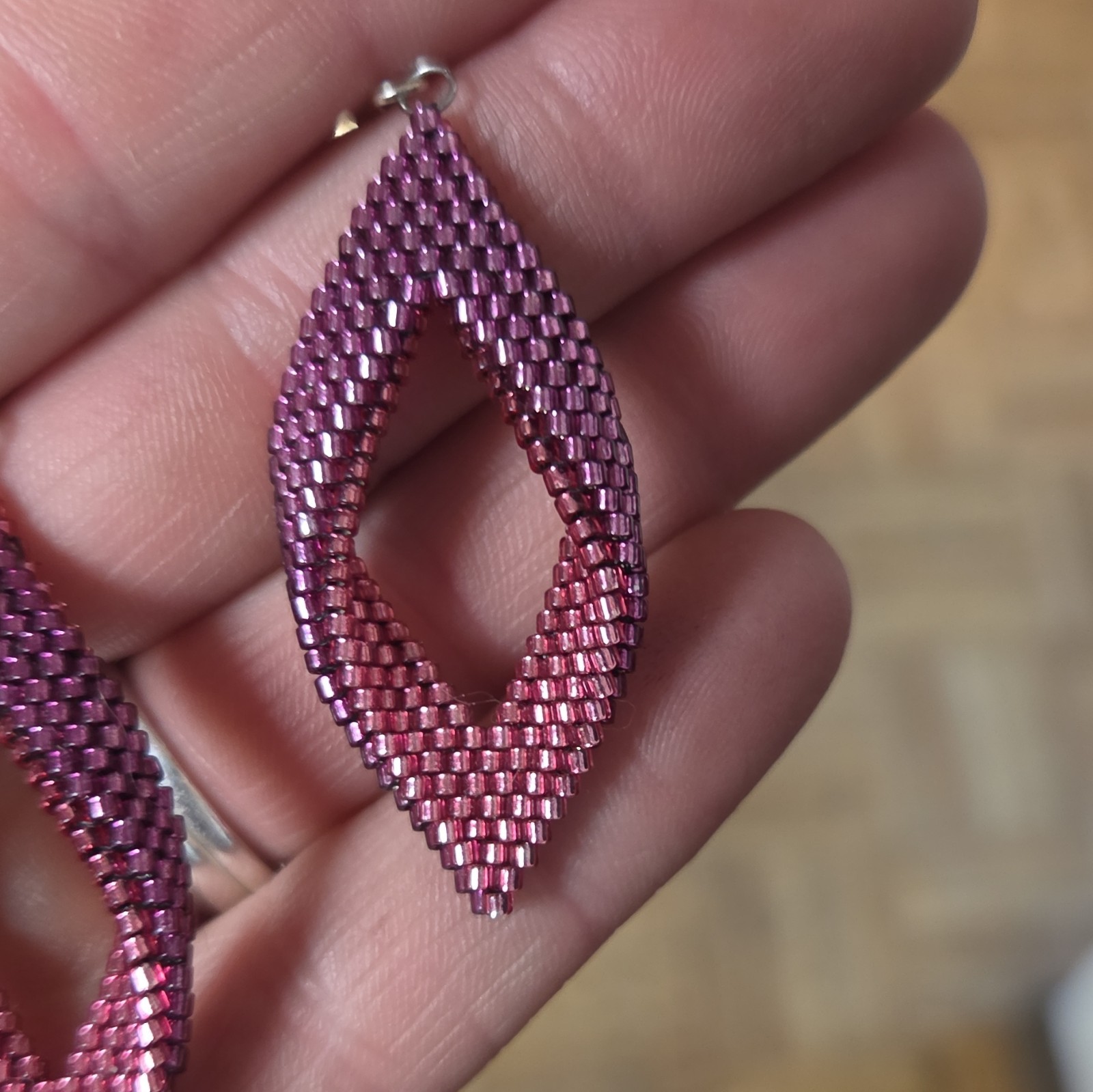 Purple Glass Beaded Dangle Drop Marquise Earrings Hook Nickel-Free Bohemian