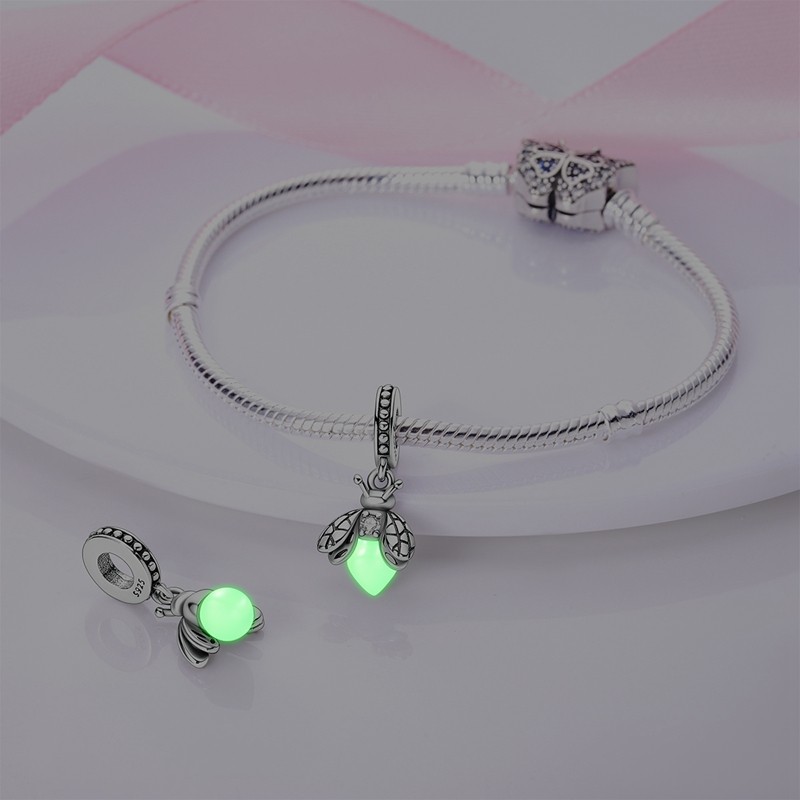 PANDACH Sterling Silver Glow-in-the-Dark Firefly Charm For Bracelet Pendants DIY