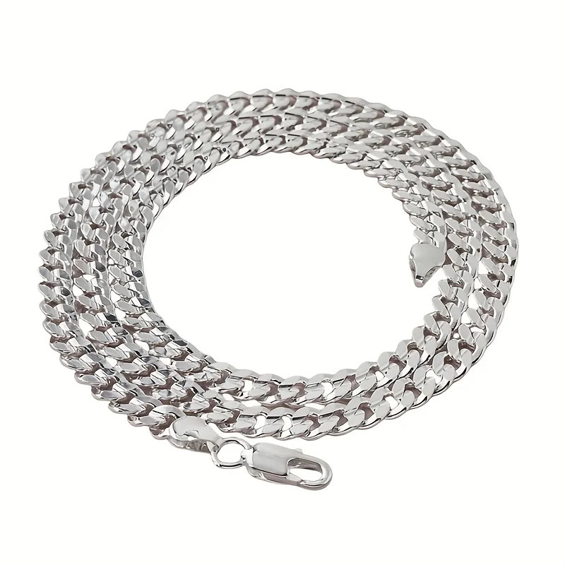 925 Sterling Silver 7Mm Cuban Chain Necklace Noble Charms for Women Men Lady Con