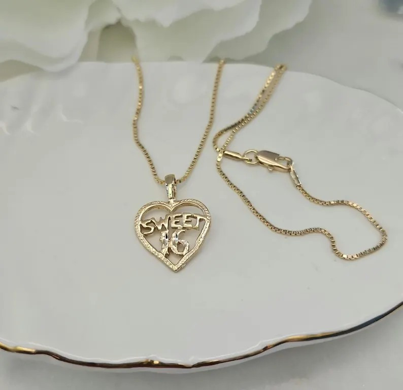 Gold Sweet 16 Necklace, 14k Heavy Plated Gold, Sweet Sixteen Necklace