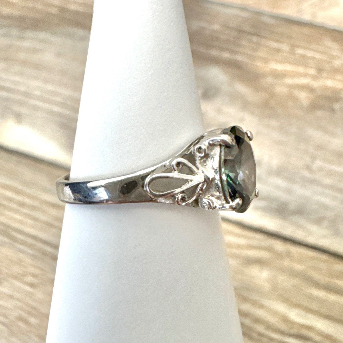 RS Covenant Mystic Rainbow Faceted Oval CZ Statement Ring RSC Silver Tone