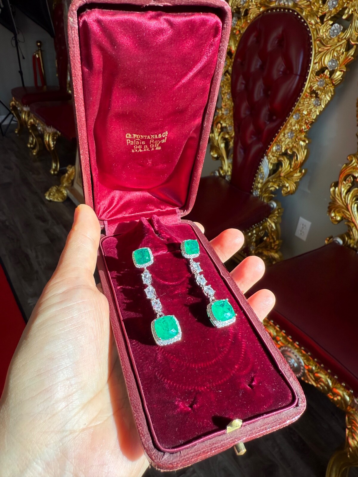 Star Of Hollywood, Emerald Dangle Drop Earrings