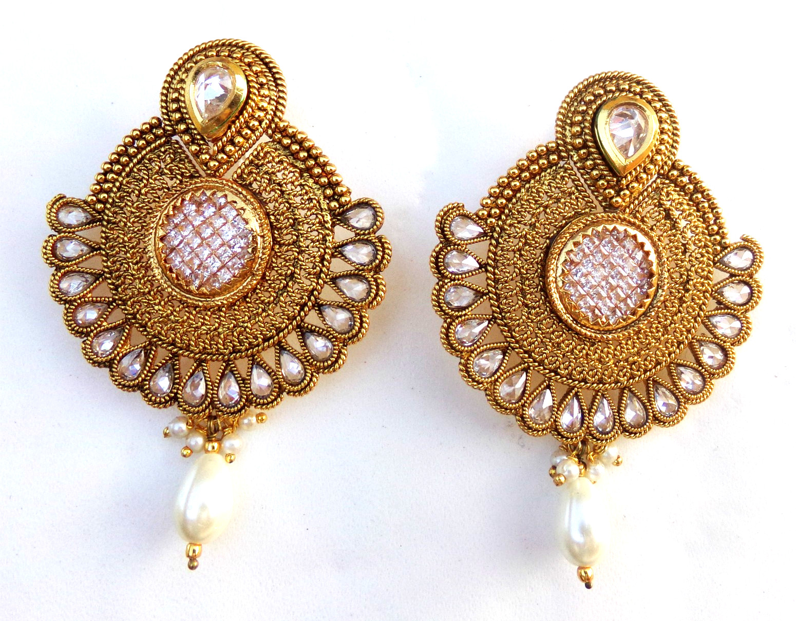 Indian Traditional Gold Plated Kundan Jhumka Pearl Earrings for Girls and Women