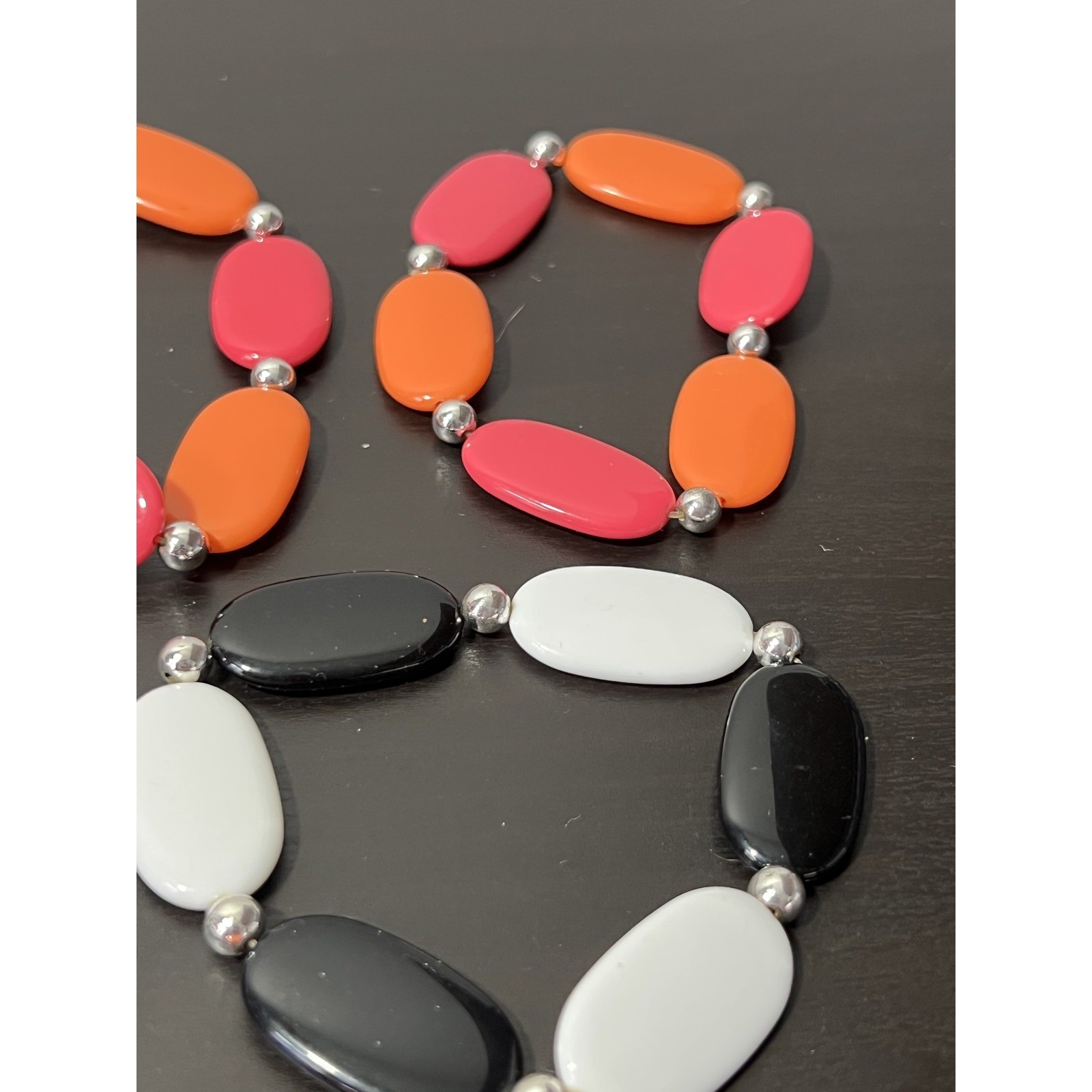 Lot of 9 Fashion Stretch Bracelets Oval Beads Pink Orange Black White Set