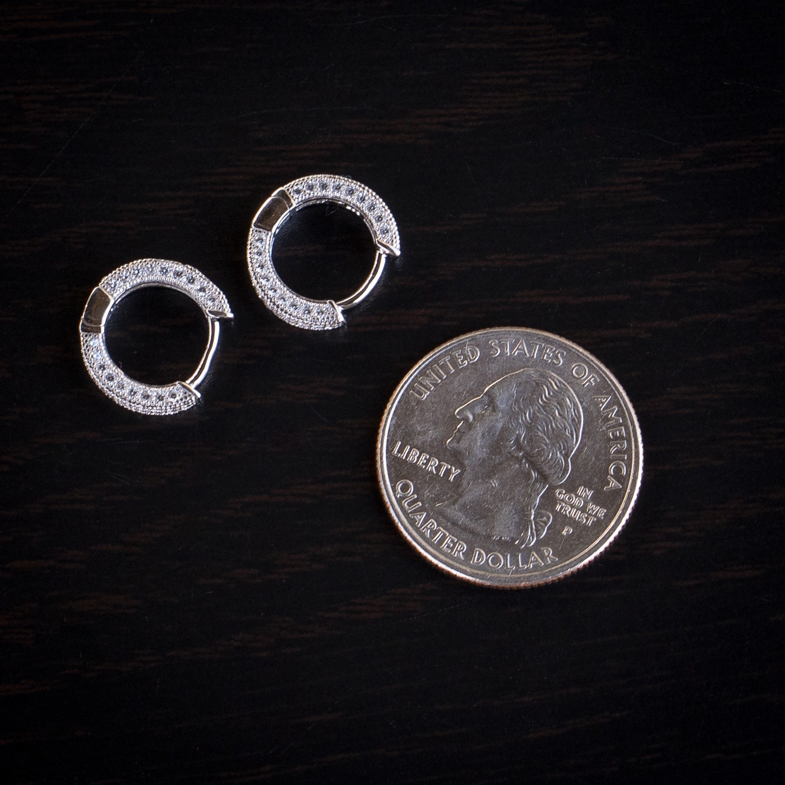 High Quality Mens Small Cz Fully Iced Hoops Sterling Silver Clip Hoop Earrings
